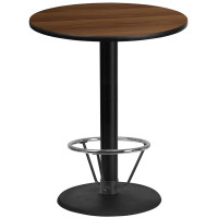 Flash Furniture XU-RD-36-WALTB-TR24B-4CFR-GG 36'' Round Walnut Laminate Table Top with 24'' Round Bar Height Table Base and Foot Ring 